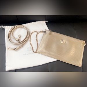 VERSACE champagne Gold Clutch with Chain
